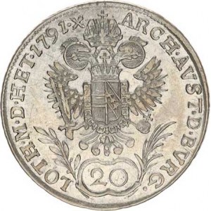 Leopold II. (1790-1792), 20 kr. 1791 G, Nagybánya R Husz. 1915 +starší podlož