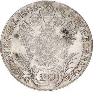 František I. (1792-1835), 20 kr. 1805 B, mír. just., tém.