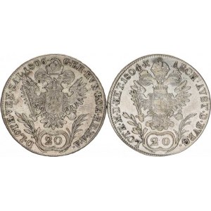 František I. (1792-1835), 20 kr. 1806 A - říšská koruna (škr.), +1804 B (vryp nad hlavou)