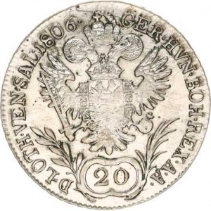 František I. (1792-1835), 20 kr. 1806 B - říšská koruna, just., tém.
