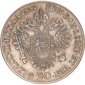 František I. (1792-1835), 20 kr. 1831 A - stuhy na krku R