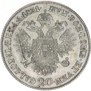 František I. (1792-1835), 20 kr. 1831 A - stuhy na krku R