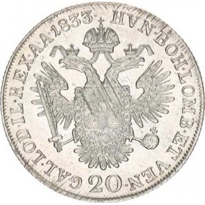 František I. (1792-1835), 20 kr. 1833 C, rv. mír. just.