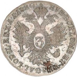 František I. (1792-1835), 3 kr. 1820 A, mělká ražba, tém.