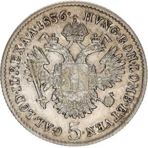 Ferdinand V. (1835-1848), 5 kr. 1836 A - FERDINANDVS R, nep. rys.