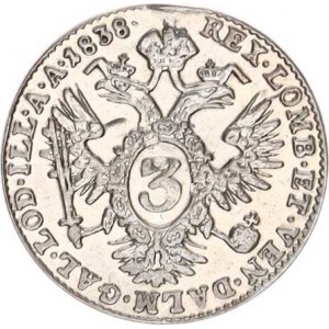 Ferdinand V. (1835-1848), 3 kr. 1838 A R, nep. stopa