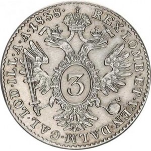 Ferdinand V. (1835-1848), 3 kr. 1838 C