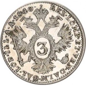 Ferdinand V. (1835-1848), 3 kr. 1840 A, tém.