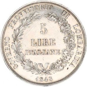 Revoluce 1848-1849, 5 Lire 1848 M - krátké konce ratolestí věnce nad letopočtem, hvěz