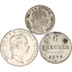 František Josef I.(1848-1918), 1/4 Zlatník 1858 A (stopa na hr.), +10 kr. 1872, +6 kr. 1849 A (m