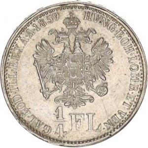 František Josef I.(1848-1918), 1/4 Zlatník 1859 V R +sbírkový sáček, nep. jemné rys.