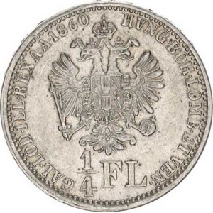 František Josef I.(1848-1918), 1/4 Zlatník 1860 V R, tém.