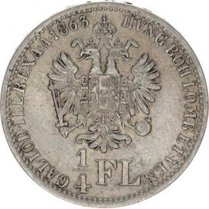 František Josef I.(1848-1918), 1/4 Zlatník 1863 V RR, tém.