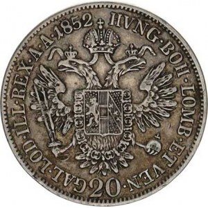 František Josef I.(1848-1918), 20 kr. 1852 A - hlava vlevo R