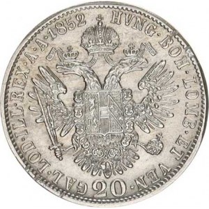 František Josef I.(1848-1918), 20 kr. 1852 A - hlava vpravo, zc. nep. hr.