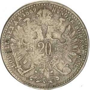 František Josef I.(1848-1918), 20 kr. 1869 b.zn. - mosaz (Moravec uvádí: nezaručený kus)