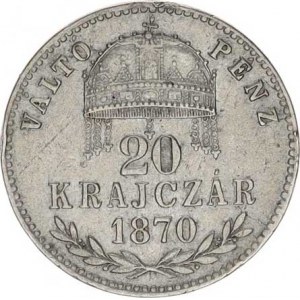 František Josef I.(1848-1918), 20 kr. 1870 KB R, dr. hr., tém.