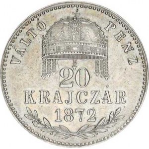 František Josef I.(1848-1918), 20 kr. 1872 KB R, tém.