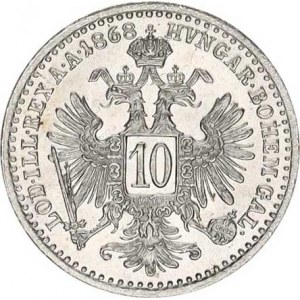 František Josef I.(1848-1918), 10 kr. 1868 b.zn.