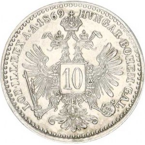 František Josef I.(1848-1918), 10 kr. 1869 b.zn.