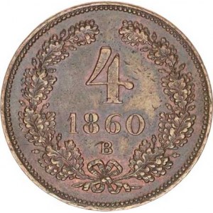 František Josef I.(1848-1918), 4 kr. 1860 B, zc. nep. he.