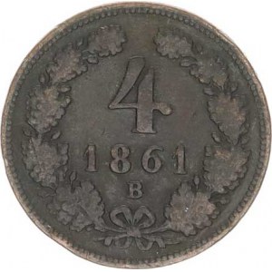 František Josef I.(1848-1918), 4 kr. 1861 B patina, tém.