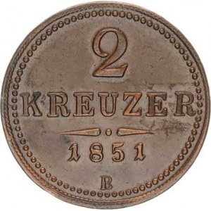 František Josef I.(1848-1918), 2 kr. 1851 B sbírkový, lakován