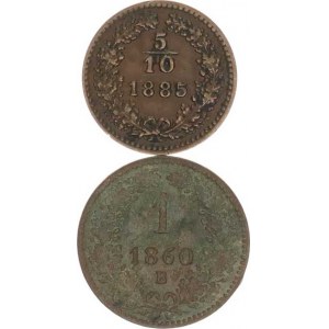 František Josef I.(1848-1918), 1 kr. 1860 B; +5/10 kr. 1885 b.zn. 2 ks