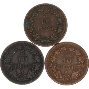 František Josef I.(1848-1918), 5/10 kr. 1858 A, 1860 A, 1881 b.zn. 3 ks