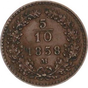 František Josef I.(1848-1918), 5/10 kr. 1858 M R, dr. oxyd.