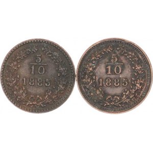 František Josef I.(1848-1918), 5/10 kr. 1885 b.zn., obě varianty 2 ks