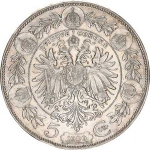 František Josef I.(1848-1918), 5 Koruna 1900 b.zn., dr. rys v av.