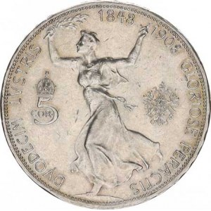 František Josef I.(1848-1918), 5 Koruna 1908 b.zn. - jubilejní, nep. rys.