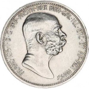 František Josef I.(1848-1918), 1 Koruna 1908 jubil. - tečka za HVNG.