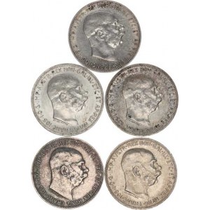 František Josef I.(1848-1918), 1 Koruna 1912, 1913, 1914, 1915, 1916 vše b.zn. 5 ks