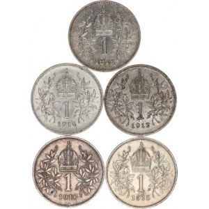 František Josef I.(1848-1918), 1 Koruna 1912, 1913, 1914, 1915, 1916 vše b.zn. 5 ks