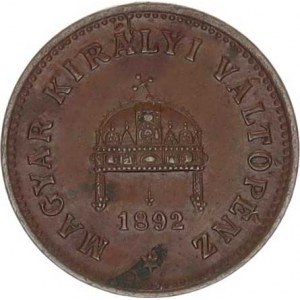 František Josef I.(1848-1918), 1 Fillér 1892 KB R 1,623 g, dr. skvr.