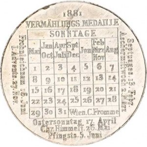 Medaile Rakousko - Uhersko, Rudolf a Stefanie, dvojportrét zprava, nápisy / Kalendářní medail