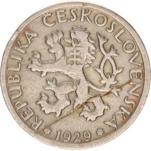 Údobí let 1918-1938, 1 Kč 1929, vada stř. v rv.