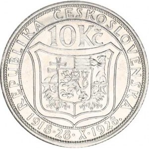 Údobí let 1918-1938, 10 Kč 1928 TGM sbírkový stav, tém.