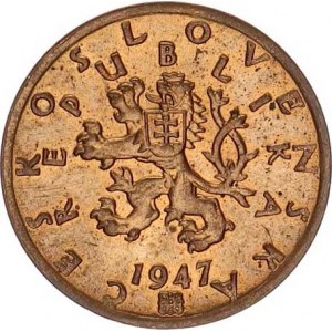 Údobí let 1945-1953, 50 hal. 1947 - bronzový odražek 2,999 g