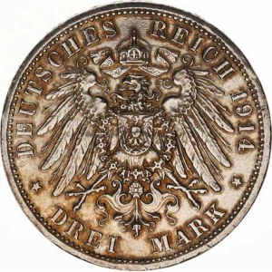 Anhalt-Dessau, Friedrich II. (1904-1918), 3 Mark 1914 A - Stříbrná svatba KM 30