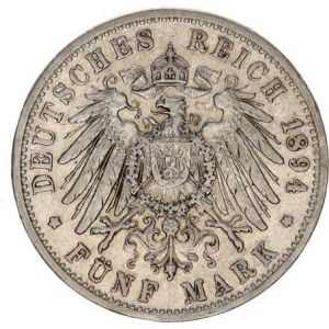 Baden, Friedrich I. (1852-56-1907), 5 Mark 1894 G KM 268, dr. rys.