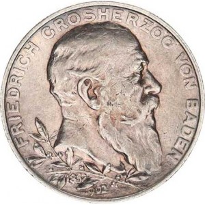 Baden, Friedrich I. (1852-56-1907), 2 Mark 1902 - 50 let vlády KM 271, zc. nep. hr.