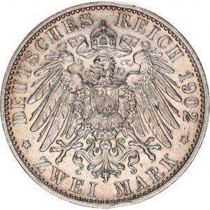 Baden, Friedrich I. (1852-56-1907), 2 Mark 1902 - 50 let vlády KM 271, zc. nep. hr.