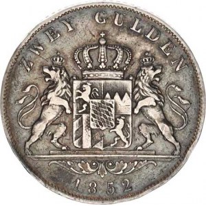 Bavorsko, Maximilian II. (1848-1864), 2 Gulden 1852 KM 446, tmavá patina, nep. hr.