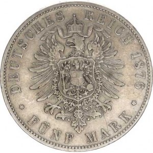 Bavorsko, Ludwig II. (1864-1886), 5 Mark 1876 D KM 502, tém.