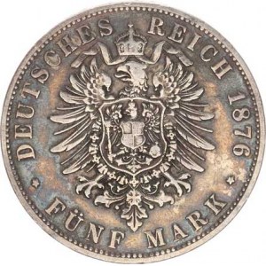 Bavorsko, Ludwig II. (1864-1886), 5 Mark 1876 D KM 502, tém.