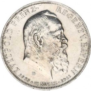 Bavorsko, princ Luitpold (1886-1912), 5 Mark 1911 D - 90. výr. narození KM 999 /27,818 g/