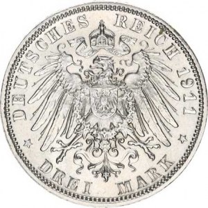 Bavorsko, princ Luitpold (1886-1912), 3 Mark 1911 D - 90. výr. narození KM 998